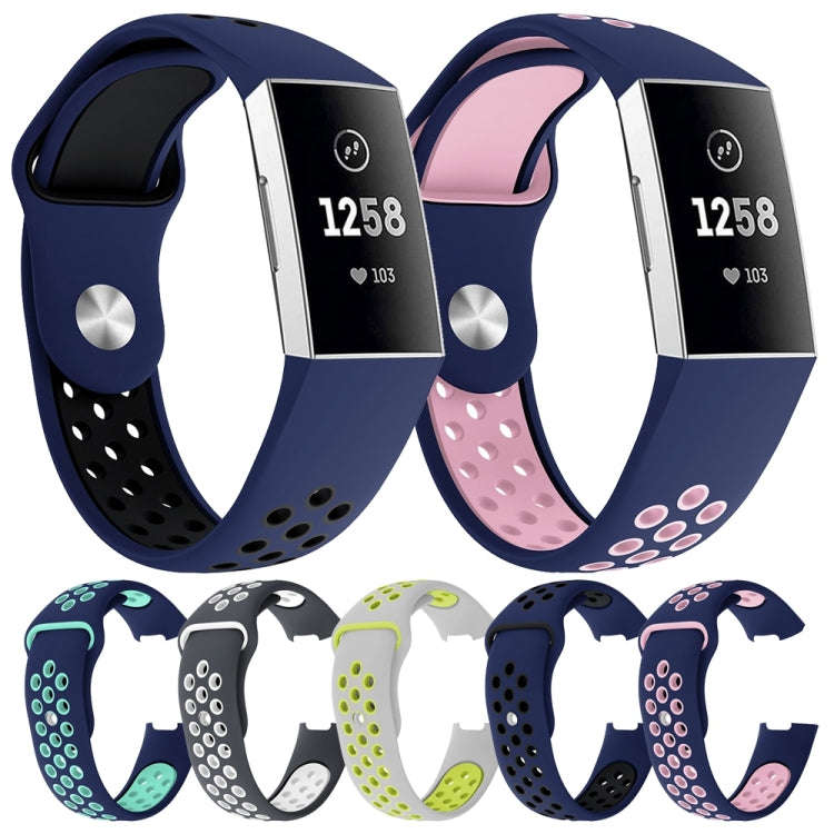 Two-color Round Hole Silicone Watch Band for Fitbit Charge 3, Watch Band Size:145-210mm(Blue Green)