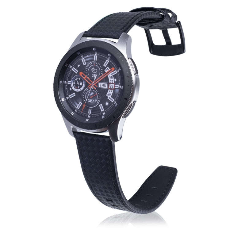 Carbon Fiber Texture Top-grain Leather Watch Band for Samsung Gear S3 22mm(Black)
