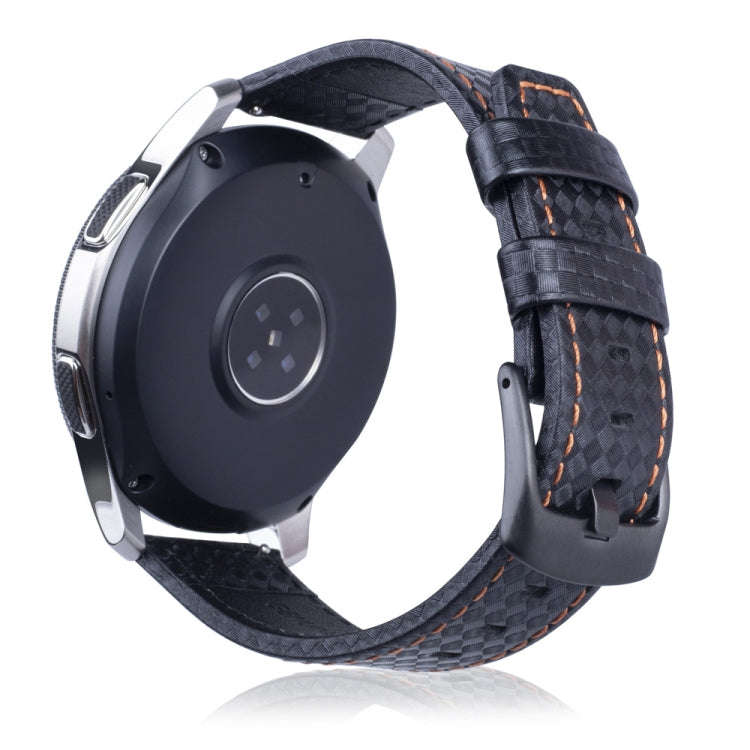 Carbon Fiber Texture Top-grain Leather Watch Band for Samsung Gear S3 22mm(Orange)