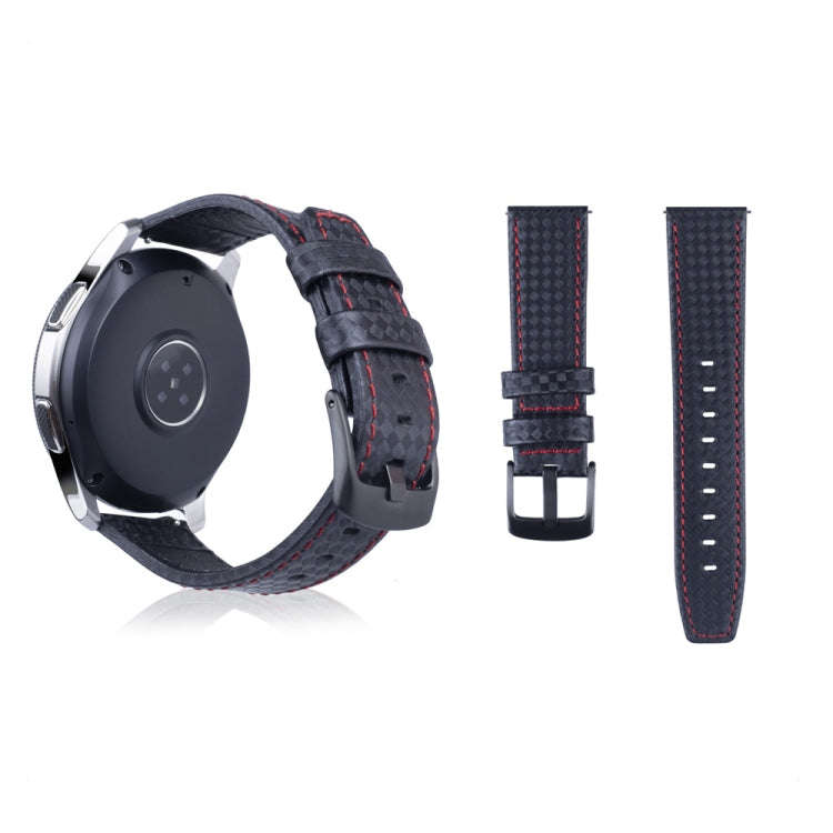 Carbon Fiber Texture Top-grain Leather Watch Band for Samsung Gear S3 22mm(Red)