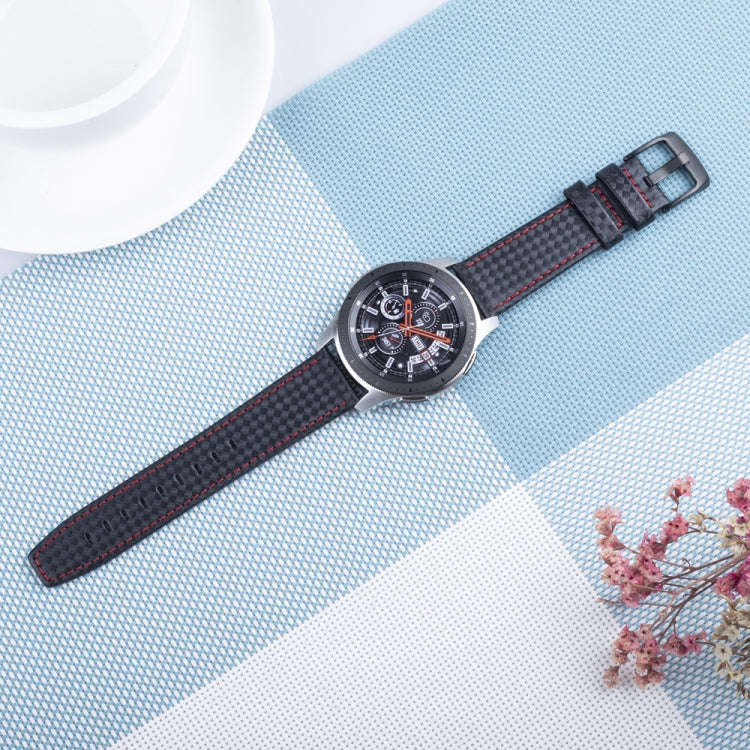 Carbon Fiber Texture Top-grain Leather Watch Band for Samsung Gear S3 22mm(Red)