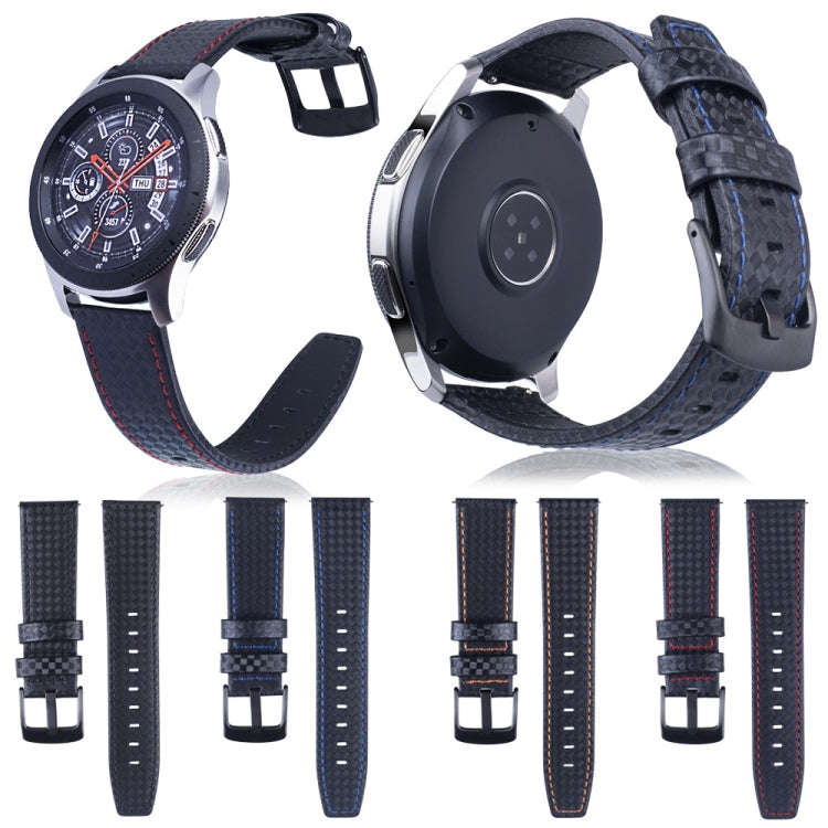 Carbon Fiber Texture Top-grain Leather Watch Band for Samsung Gear S3 22mm(Black)