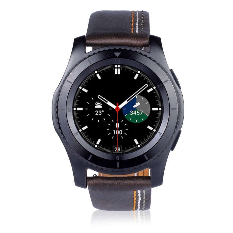 Three Lines Pattern Top-grain Leather Watch Band for Samsung Gear S3 22mm(Coffee)