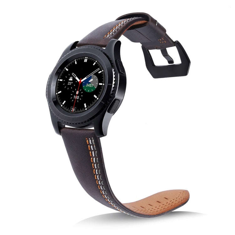 Three Lines Pattern Top-grain Leather Watch Band for Samsung Gear S3 22mm(Coffee)