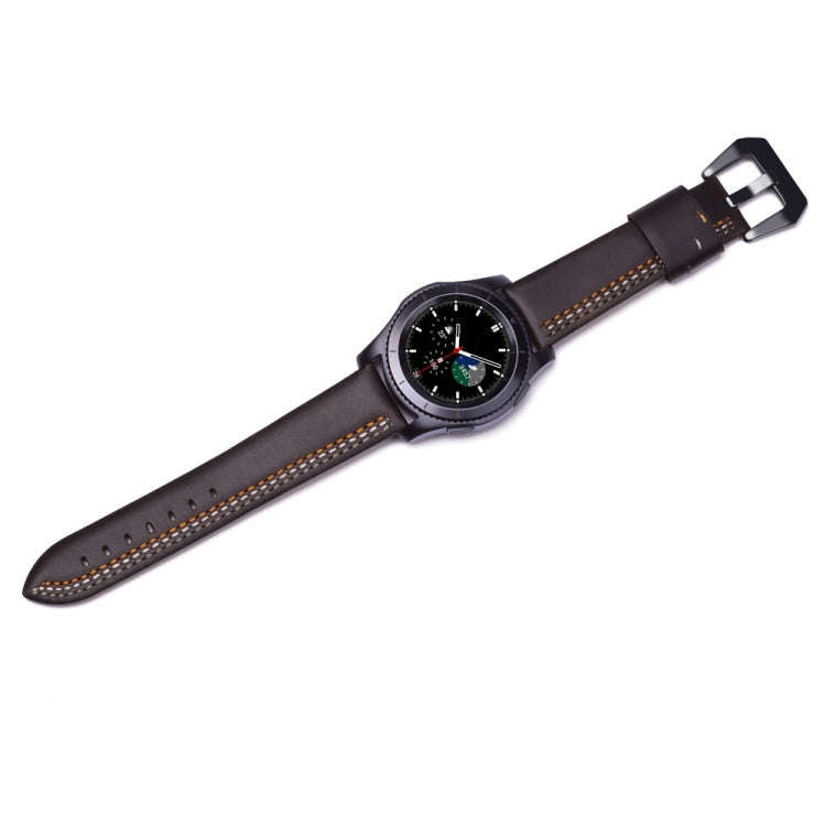 Three Lines Pattern Top-grain Leather Watch Band for Samsung Gear S3 22mm(Coffee)