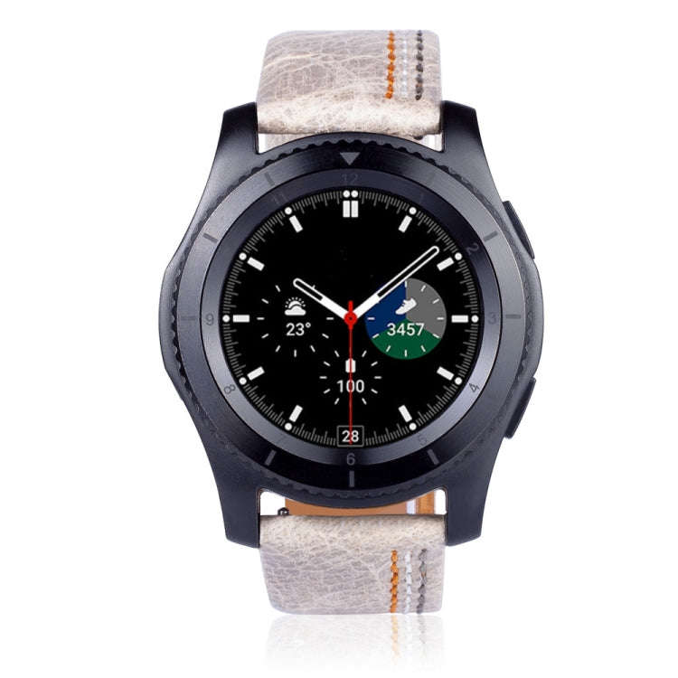 Three Lines Pattern Top-grain Leather Watch Band for Samsung Gear S3 22mm(Khaki)