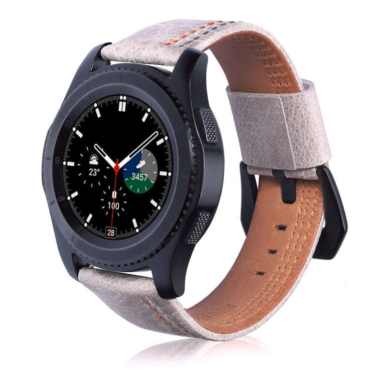 Three Lines Pattern Top-grain Leather Watch Band for Samsung Gear S3 22mm(Khaki)