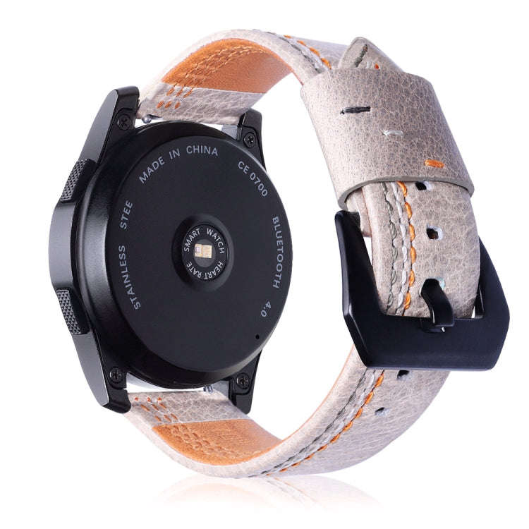 Three Lines Pattern Top-grain Leather Watch Band for Samsung Gear S3 22mm(Khaki)
