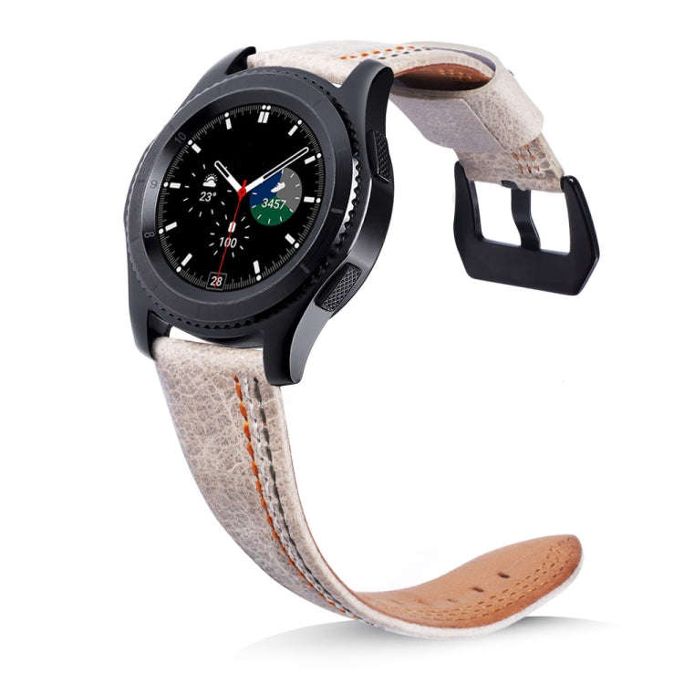 Three Lines Pattern Top-grain Leather Watch Band for Samsung Gear S3 22mm(Khaki)