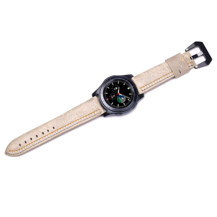 Three Lines Pattern Top-grain Leather Watch Band for Samsung Gear S3 22mm(Khaki)