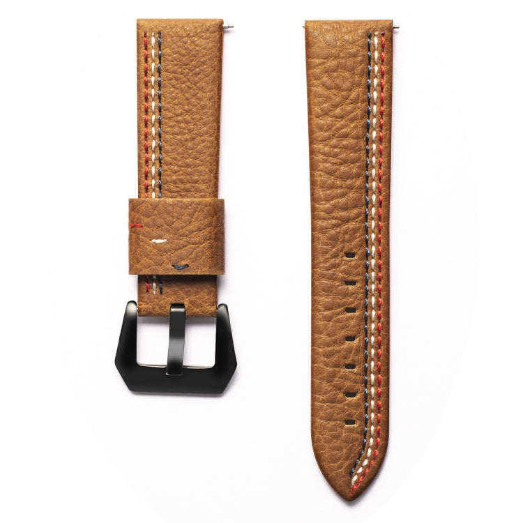 Three Lines Pattern Top-grain Leather Watch Band for Samsung Gear S3 22mm(Brown)