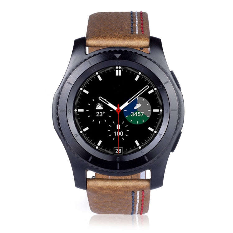 Three Lines Pattern Top-grain Leather Watch Band for Samsung Gear S3 22mm(Brown)