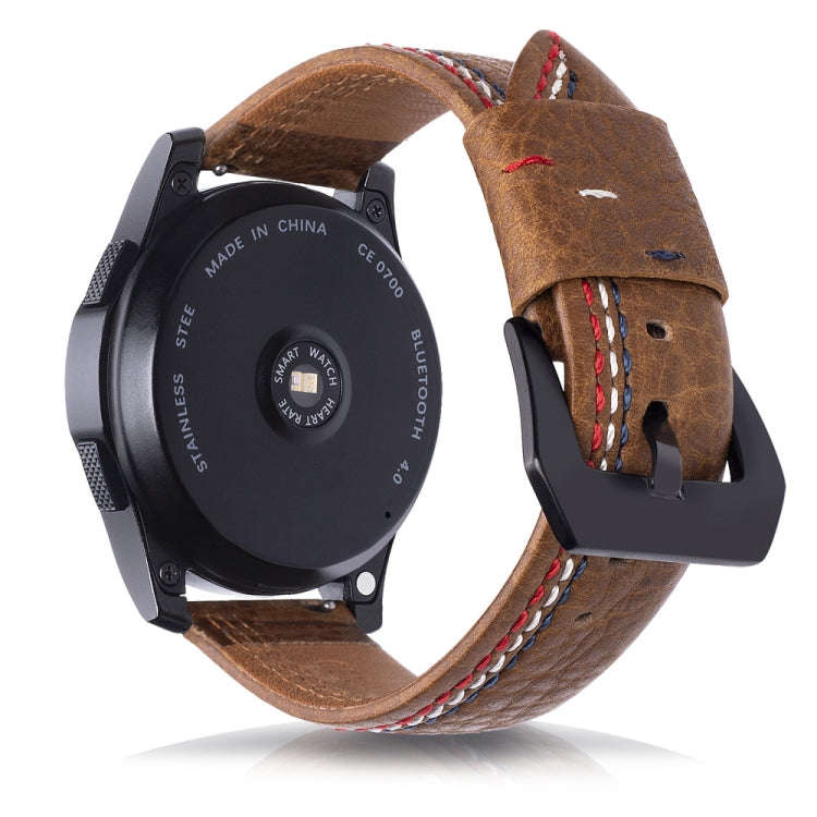Three Lines Pattern Top-grain Leather Watch Band for Samsung Gear S3 22mm(Brown)
