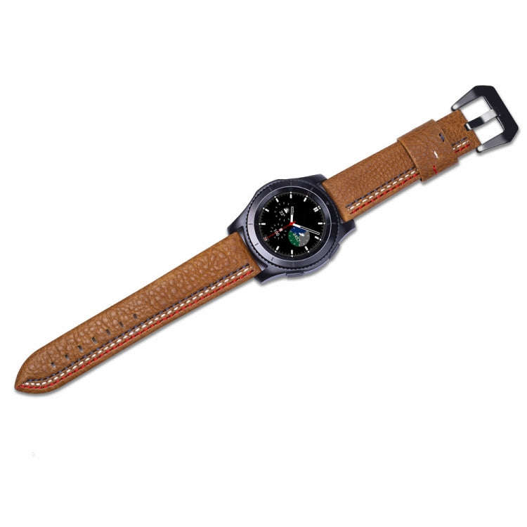 Three Lines Pattern Top-grain Leather Watch Band for Samsung Gear S3 22mm(Brown)