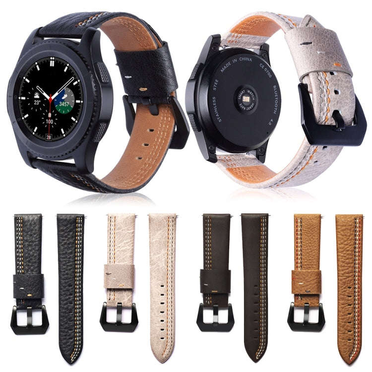 Three Lines Pattern Top-grain Leather Watch Band for Samsung Gear S3 22mm(Coffee)
