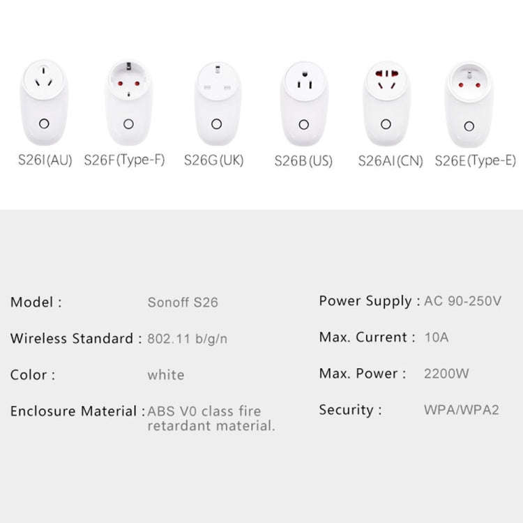 Sonoff S26 WiFi Smart Power Plug Socket Wireless Remote Control Timer Power Switch, Compatible wi...
