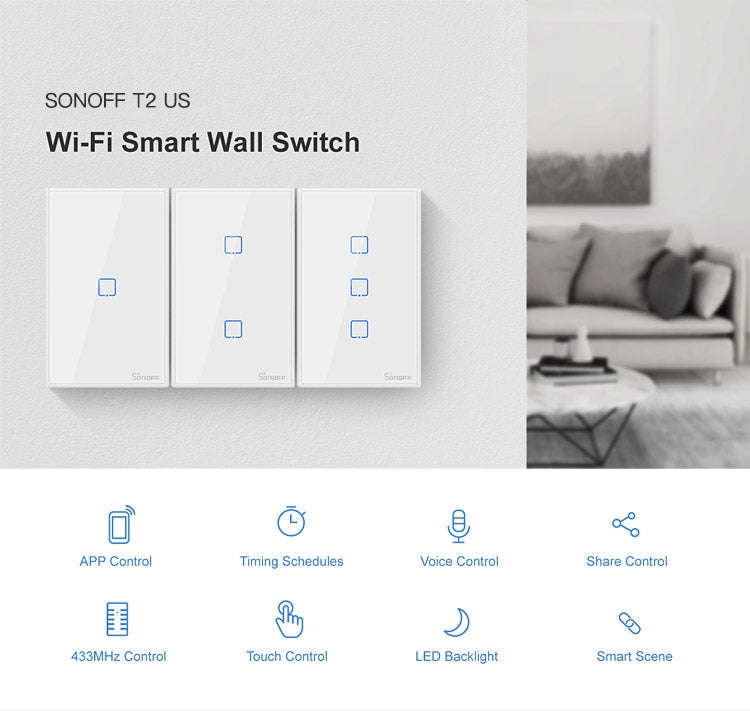 Sonoff T2 Touch 120mm Tempered Glass Panel Wall Switch Smart Home Light Touch Switch, Compatible ...