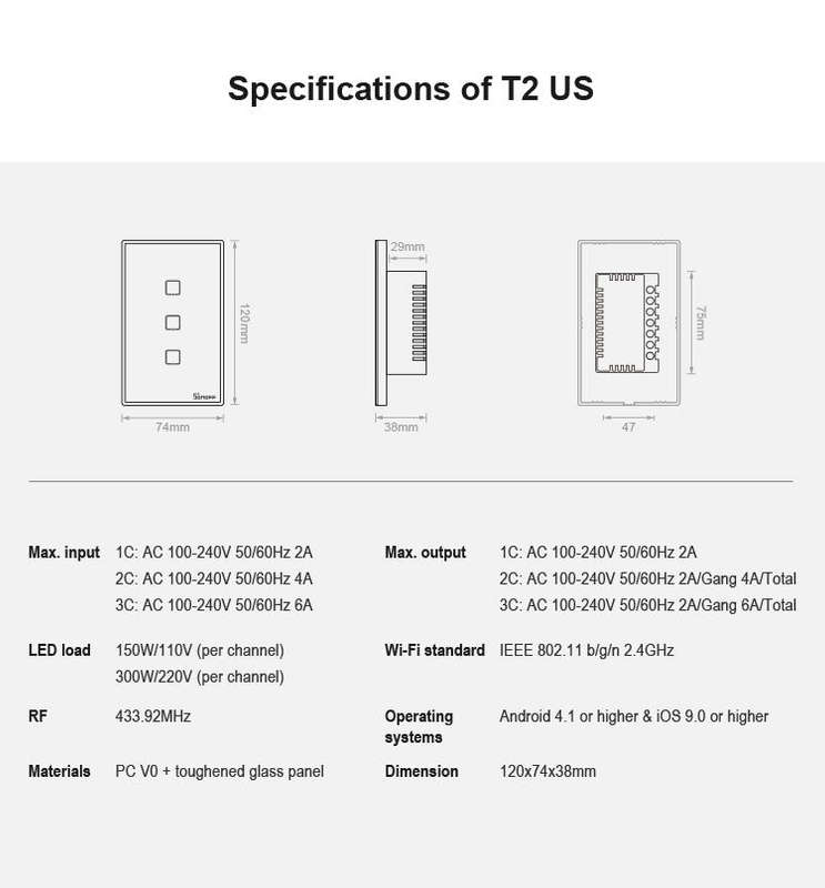 Sonoff T2 Touch 120mm Tempered Glass Panel Wall Switch Smart Home Light Touch Switch, Compatible ...