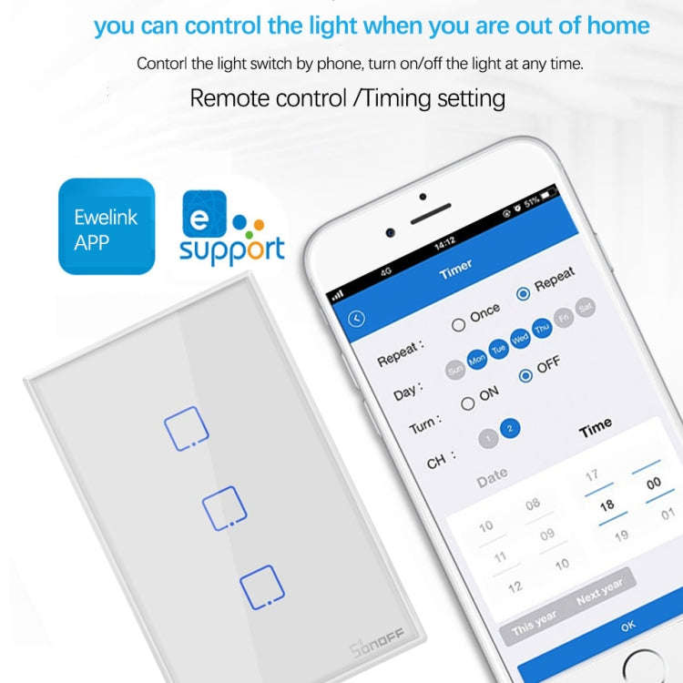 Sonoff T2 Touch 120mm Tempered Glass Panel Wall Switch Smart Home Light Touch Switch, Compatible ...