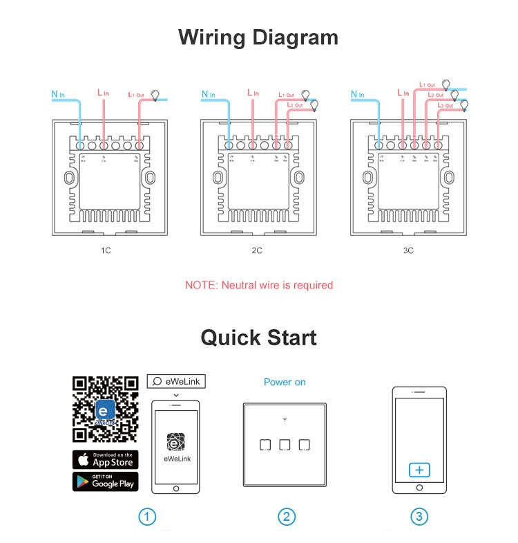 Sonoff T2 Touch 86mm Tempered Glass Panel Wall Switch Smart Home Light Touch Switch, Compatible w...