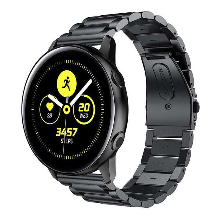 3-Beads Slingshot Buckle Solid Stainless Steel Watch Band for Galaxy Watch Active 20mm(Black)