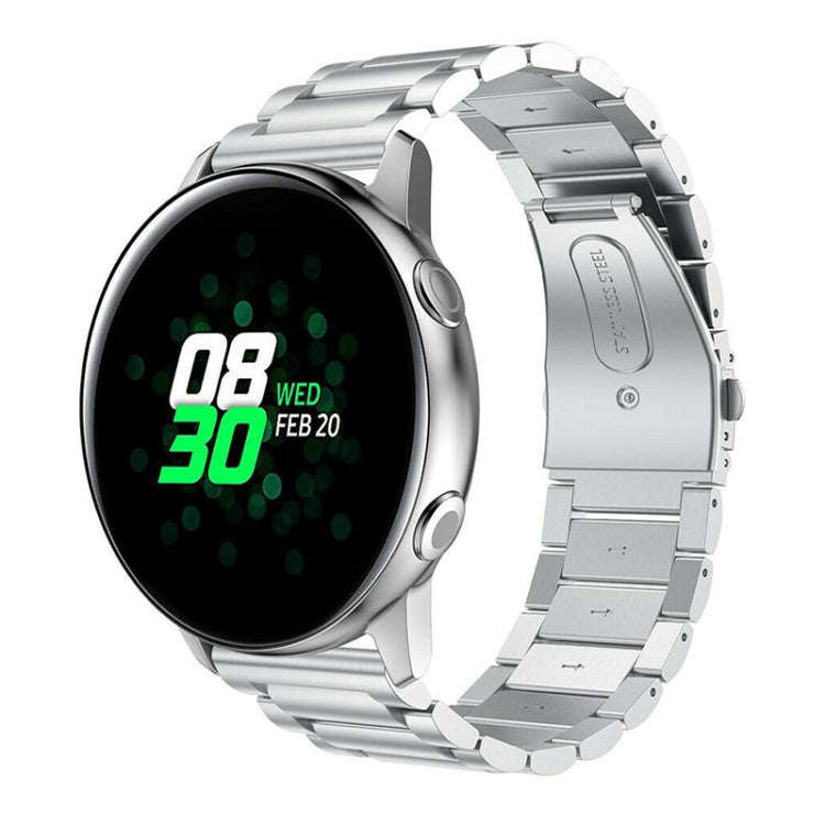 3-Beads Slingshot Buckle Solid Stainless Steel Watch Band for Galaxy Watch Active 20mm (Silver)