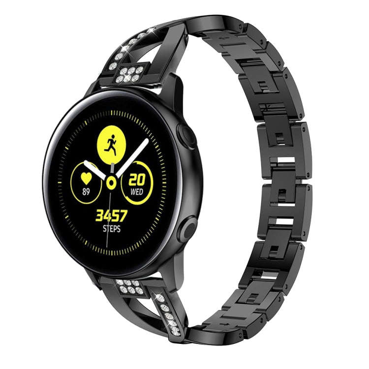 X-shaped Diamond Stainless Steel Wrist Strap WatchBand for Galaxy Watch Active 20mm(Black)