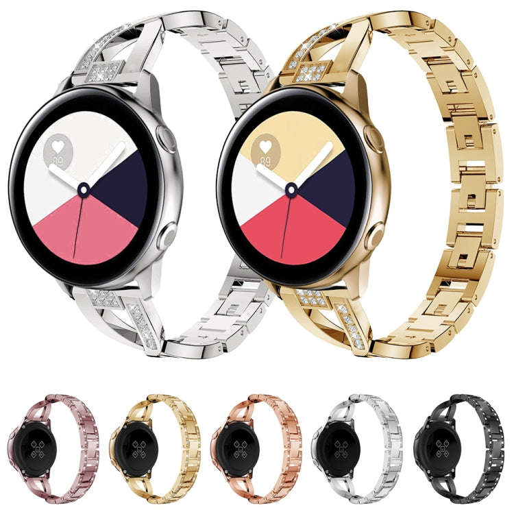 X-shaped Diamond Stainless Steel Wrist Strap WatchBand for Galaxy Watch Active 20mm(Rose Gold)