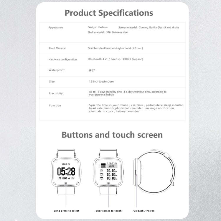 DTNO.1 G12 1.3 inches OLED Color Screen Smart Bracelet IP67 Waterproof, Nylon Watchband, Support ...