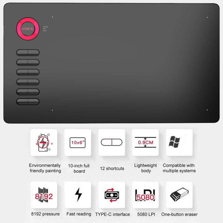VEIKK A15 10x6 inch 5080 LPI Smart Touch Electronic Graphic Tablet, with Type-C Interface(Blue)