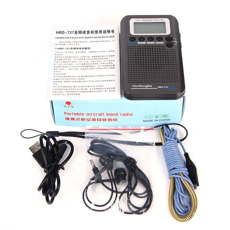 HRD-737 Portable Aircraft Band Radio Wide Frequency Receiver (Black)