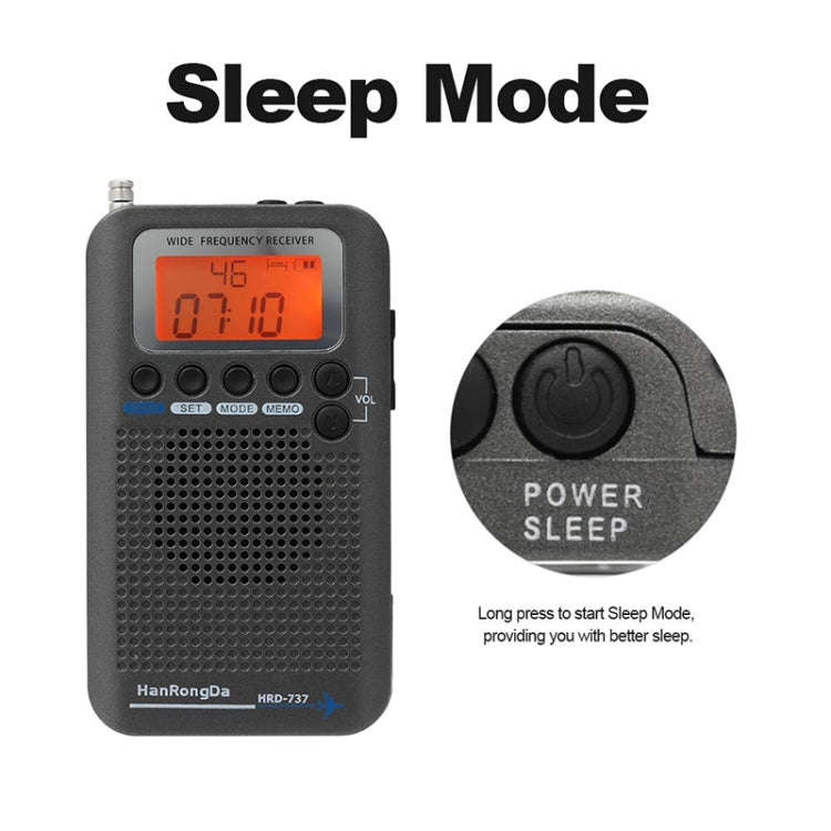 HRD-737 Portable Aircraft Band Radio Wide Frequency Receiver (Black)