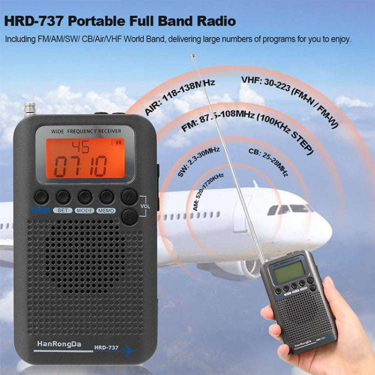 HRD-737 Portable Aircraft Band Radio Wide Frequency Receiver (Black)