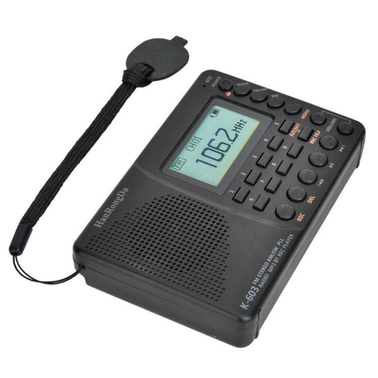 K-603 Portable FM / AM / SW Full Band Stereo Radio, Support BT & TF Card (Black)