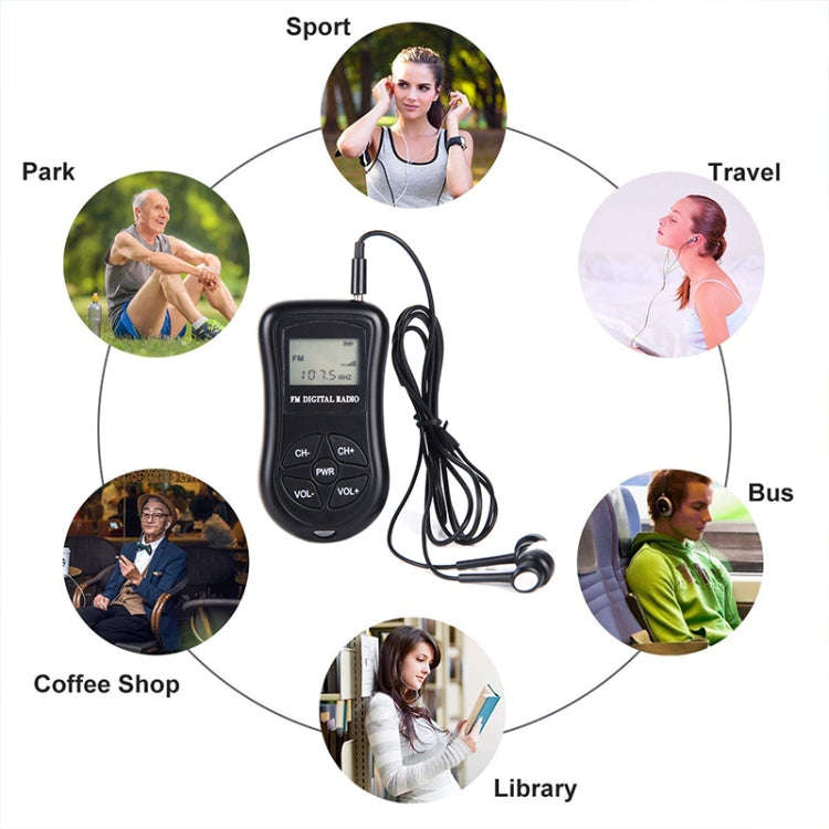 HRD-107 DSP Digital Display Portable Stereo FM Radio with Headset(Black)