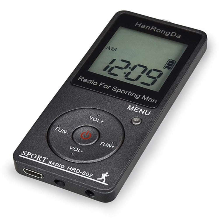 HRD-602 Digital Display FM AM Mini Sports Radio with Step Counting Function (Black)