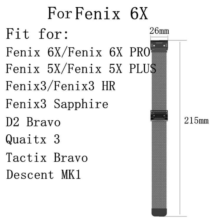 For Garmin Fenix 6X Milanese Watch Band(Silver)