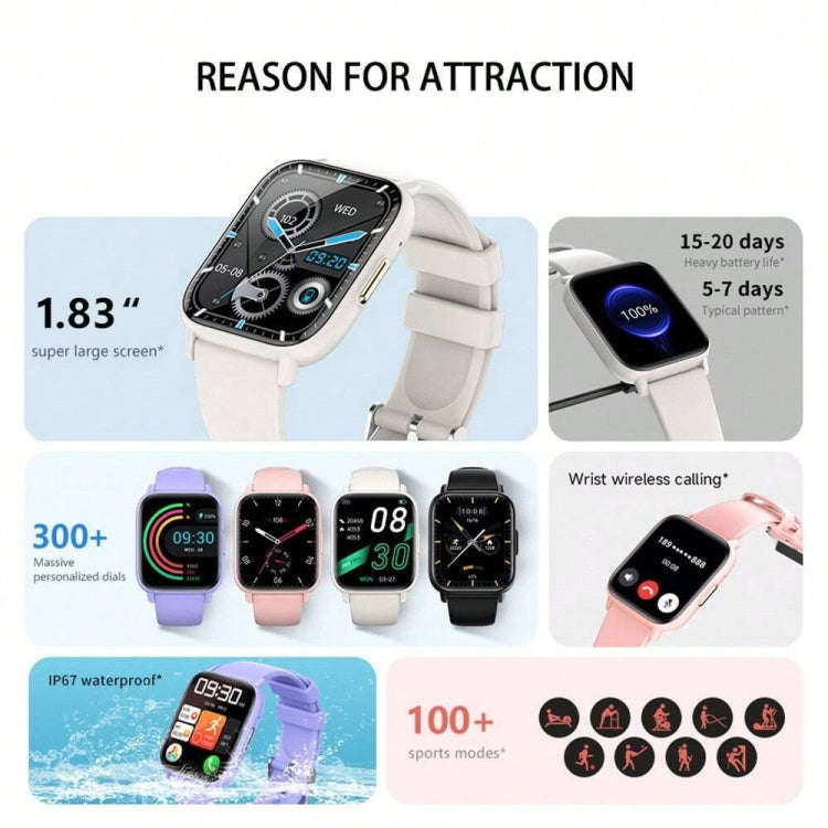 DM60 1.83 inch IP68 Waterproof Smart Watch, Support Body Temperature Monitoring / Heart Rate / Bl...