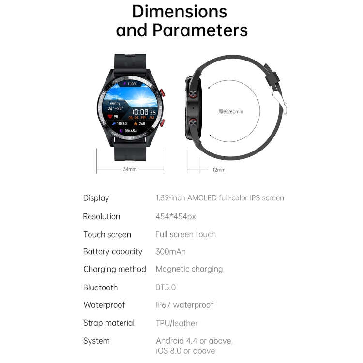 DW16 1.39 inch AMOLED Screen Smart Watch, Support Heart Rate / Blood Pressure Monitoring, Leather...