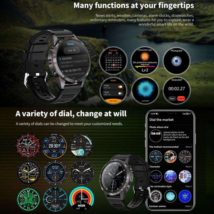HAMTOD GT45 1.6 inch Waterproof Smart Watch, Support Bluetooth Call / Heart Rate / Blood Oxygen M...