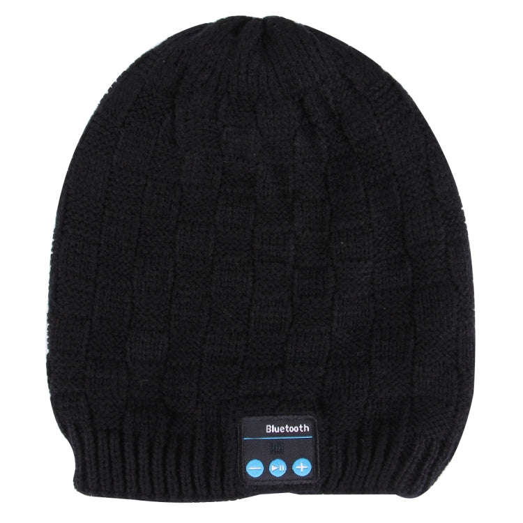 Square Textured Knitted Bluetooth Headset Warm Winter Hat with Mic for Boy & Girl & Adults(Black)