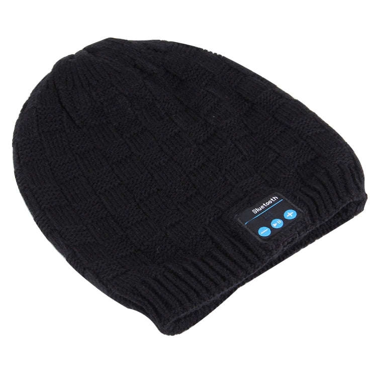 Square Textured Knitted Bluetooth Headset Warm Winter Hat with Mic for Boy & Girl & Adults(Black)