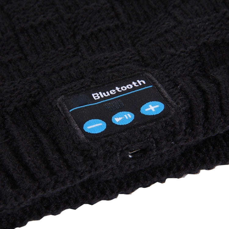 Square Textured Knitted Bluetooth Headset Warm Winter Hat with Mic for Boy & Girl & Adults(Black)
