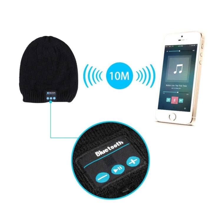 Square Textured Knitted Bluetooth Headset Warm Winter Hat with Mic for Boy & Girl & Adults(Black)