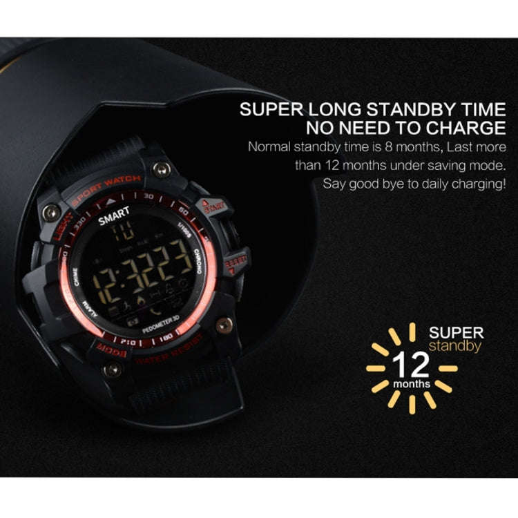 EX16 1.12 Inch FSTN LCD Full Angle Screen Display Sport Smart Watch, IP67 Waterproof, Support Ped...