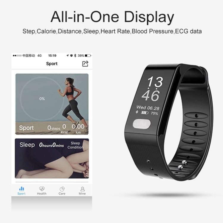 TLW T6 Fitness Tracker 0.96 inch OLED Display Wristband Smart Bracelet, Support Sports Mode / ECG...