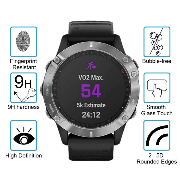 For Garmin Fenix 6 0.26mm 2.5D 9H Tempered Glass Film Screen Protector