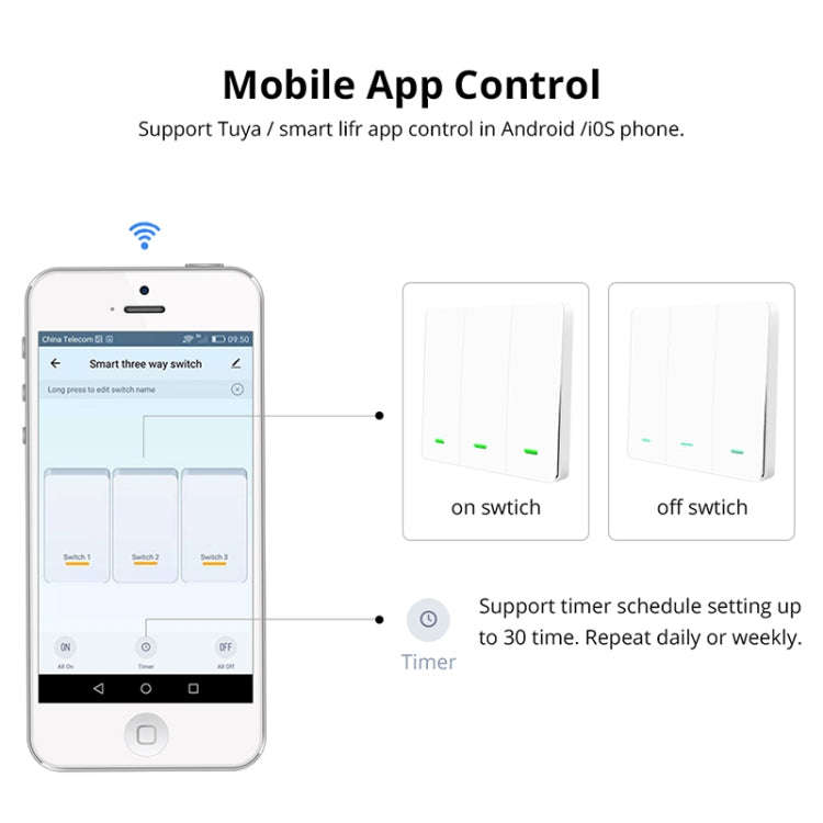 3 Buttons Intelligent Switch Smart Wall Switch (White)