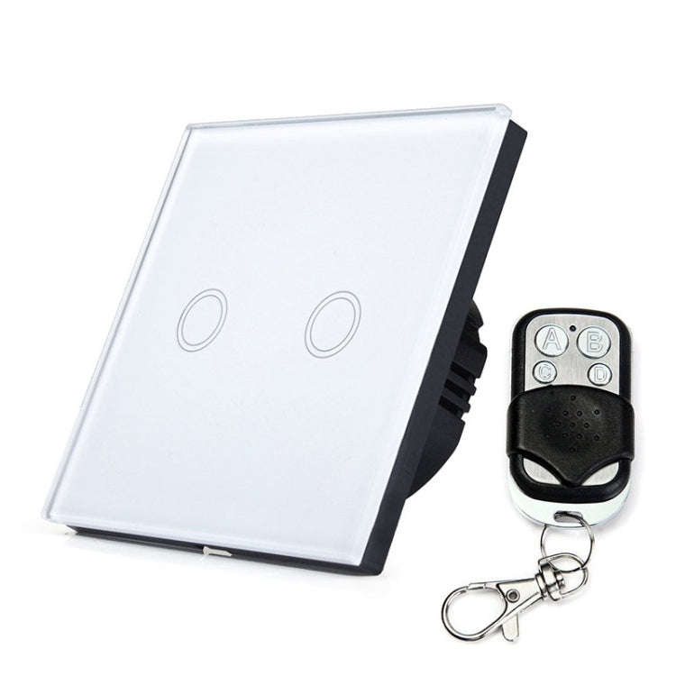86mm 2 Gang Tempered Glass Panel Wall Switch Smart Home Light Touch Switch with RF433 Remote Cont...