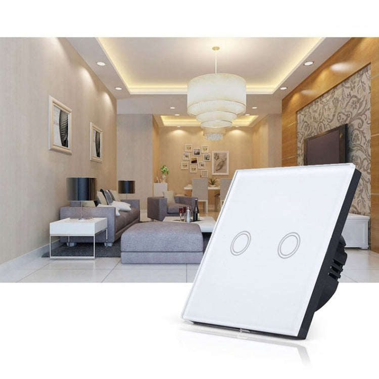 86mm 2 Gang Tempered Glass Panel Wall Switch Smart Home Light Touch Switch with RF433 Remote Cont...